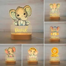 Personalized Baby Elephant Lion LED USB 7 Colors Night Light Custom Name Acrylic Lamp For Kids Children Bedroom Home Decoration