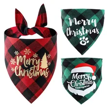 Plaid Dog Bandanas Christmas Pet Towel Cat Accessories Holiday Party For Puppy Pet Supplies Costume Large Dog Accessories