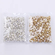 RESEN 6mm 8mm 10mm 12mm Sew On Pearls For Dresses With Claw Gold/Sliver Claw Rhinestones Round Pearl Button Sew On Stones