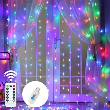RGB Curtain LED String Lights Christmas Decoration Remote Control Holiday Wedding Fairy Garland Lights for Bedroom Outdoor Home