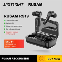RUSAM RS19 5.2 Bluetooth Headphones TWS Wireless Headset Portable Touch Control Deep Bass Earbuds Noise Cancellation Earphones