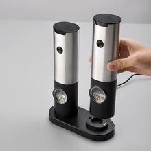 Rechargeable Electric Salt and Pepper Grinder Set with Charging Base Stainless Steel Adjustable Coarseness Pepper Salt Grinders