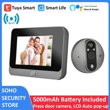 Smart Tuya 1080P WiFi Door Bell Eye Peephole Camera 5000mAh Audio 4.3' PIR FHD Infrared Alexa Google Announcement Digital Viewer