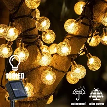 Solar String Lights Outdoor 100 Led Crystal Globe Lights Waterproof Solar Festoon Fairy Light For Garden Christmas Party Decor