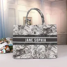 Spring Summer Personalized Fashion Printing Large Capacity Canvas Book Tote Bag With Name Women's Custom Commuter Shoulder Bag