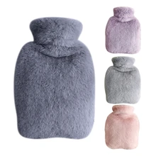 T5EF PVC Water Bag Hands-in Hot Water Bottle with Plush-Cover Gift for Parents-Kids