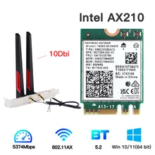 Tri Band 5374Mbps Wifi 6E Intel AX210 M.2 Wifi Wireless Card Bluetooth 5.2 802.11ac/ax AX210NGW With 10dbi Antennas For Win 10