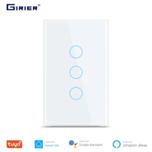 Tuya Wifi Smart Light Wall Switch No Neutral Wire Required Touch Glass Panel 1 2 3 Gang 100~240V Works with Alexa Google Home