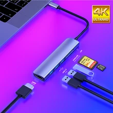 USB 3.1 Type-C Hub To HDMI Adapter 4K Thunderbolt 3 USB C Hub with Hub 3.0 TF SD Reader Slot PD for MacBook Pro/Air/Huawei Mate
