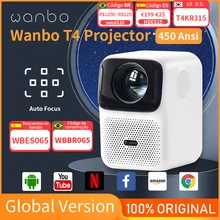 Wanbo T4 Projector Android 9.0 Full HD 4K Projector 1920*1080P 450 Ansi Lumens Auto Focus Keystone Correction Home Outdoor Movie