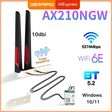 Wi-Fi 6E Intel AX210 Wireless Card 5374Mbps BT5.2 Desktop Kit Antenna 802.11ax Tri-Band 2.4G/5Ghz/6G AX210NGW Than Wifi6 AX200