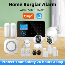 Wireless WIFI GSM Home Security Alarm System For Tuya Smart Life APP With Motion Sensor Detector Compatible With Alexa & Google
