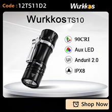 Wurkkos TS10 Mini Powerful Flashlight 90 CRI 3* CSP +3* Aux LED Emitter 1400lm Anduril 2 Pocket Torch Waterproof EDC for Hiking
