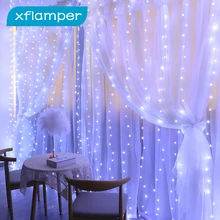 XFLAMPER LED Garland Curtain Light with 8 Lighting Modes Cooper Fairy Lights Curtain with Indoor Patio Home Party Decorations