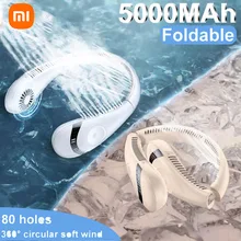 Xiaomi Portable 5000mAh Hanging Neck Fan Foldable Summer Air Cooling USB Rechargeable Bladeless Mute Neckband Fans Outdoor