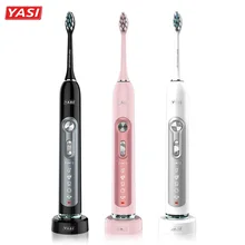 YASI Ultrasonic Rechargeable Toothbrush Sonicare with Toothbrush Holder Base 2pcs DuPont Brush Heads Waterproof Sonic Toothbrush
